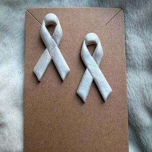 White Ribbon Lung Cancer Awareness Handmade Polymer Clay Earrings